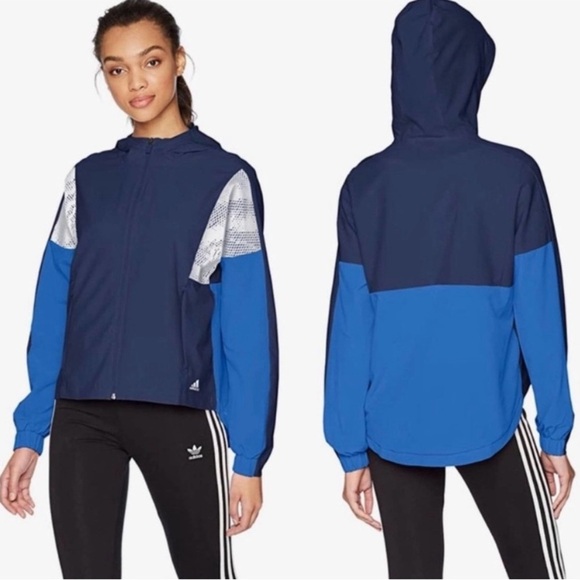 Adidas sport large Noble Indigo Hi-Res Blue Sport ID Wind Jacket CW2230 hood - Picture 1 of 9